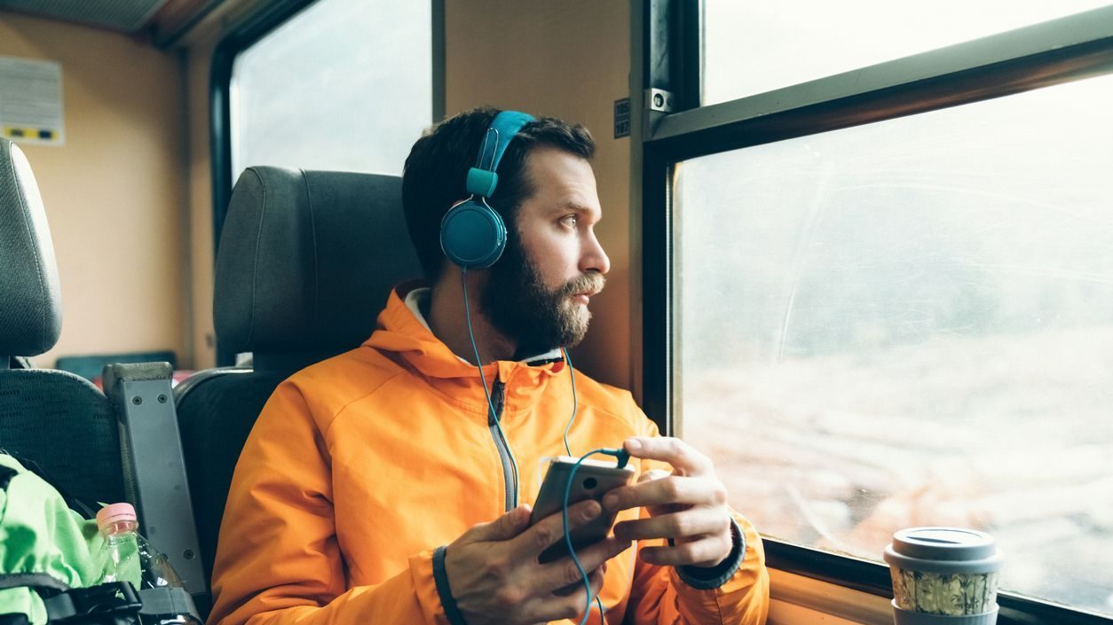 Relaxed man in the train