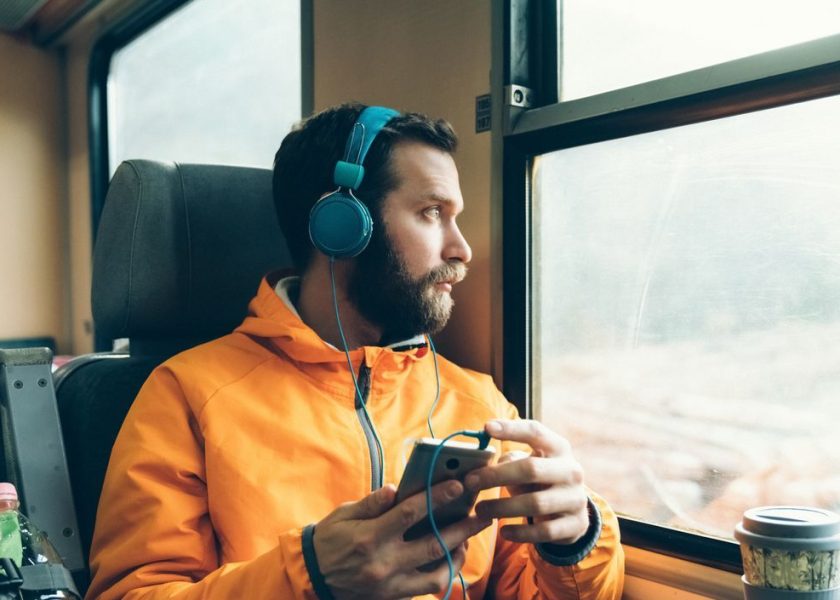 Relaxed man in the train